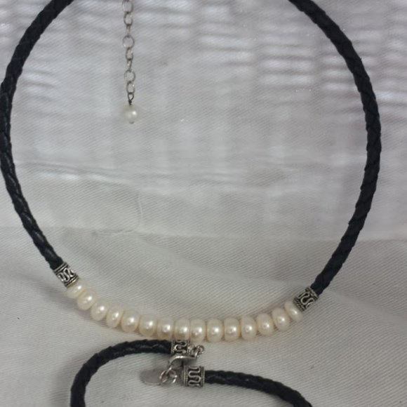 Sterling Silver Necklace Bracelet Set Real Pearls - Picture 3 of 10